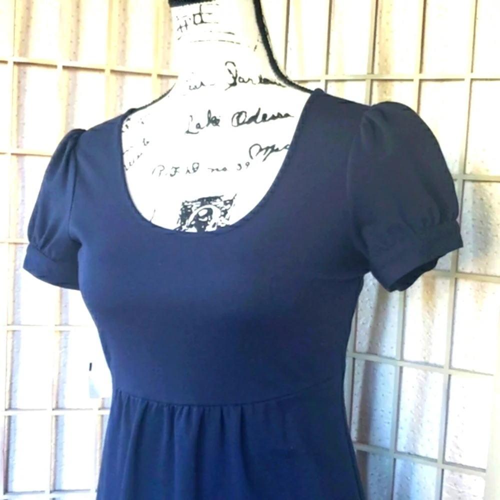 Theory New Navy Blue Short Sleeves Round Neck Fitted Waist Mini Dress Size 0P
